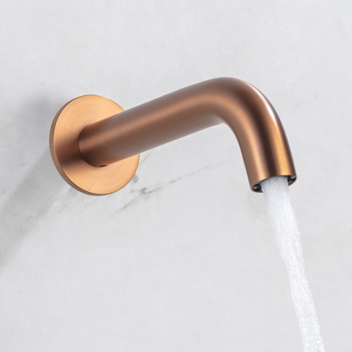 Close up product image of the Abacus Iso Brushed Bronze Wall Mounted Bath Spout